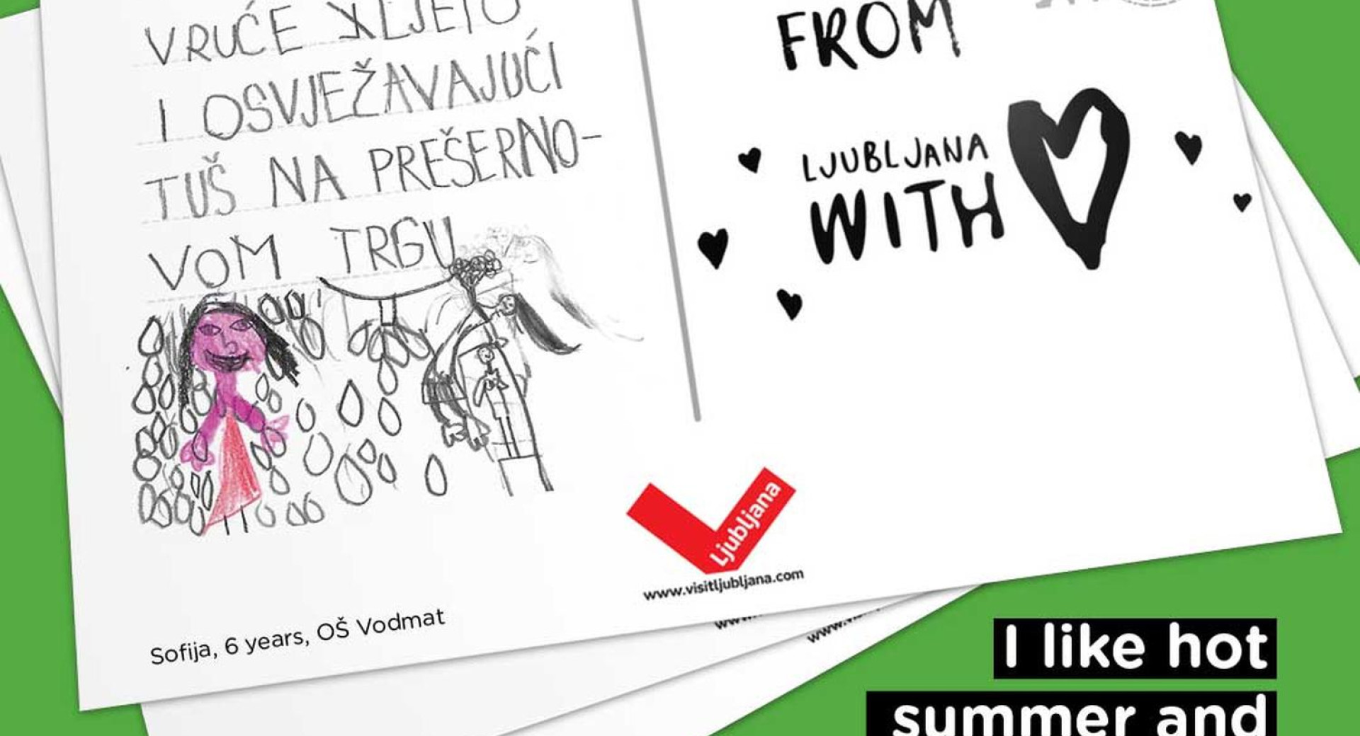 Primer razglednice, ki so jih ljubljanski osnovnošolci pisali vrstnikom po svetu na pobudo Turizma Ljubljana ob svetovnem dnevu turizma 27. septembra 2021
