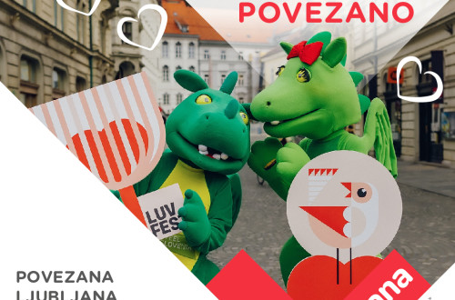 Plakat kampanje Turizma Ljubljana Turizem dela Ljubljano z napisom Turizem dela Ljubljano bolj povezano, junij 2023