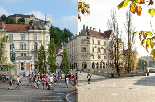 Razstava o posledicah podnebnih sprememb na »vroči strani Alp«, od 21. marca 2022 na Krakovskem nasipu; na fotografiji Ljubljana zdaj in v prihodnosti brez učinkovitega ukrepanja zoper podnebne spremembe