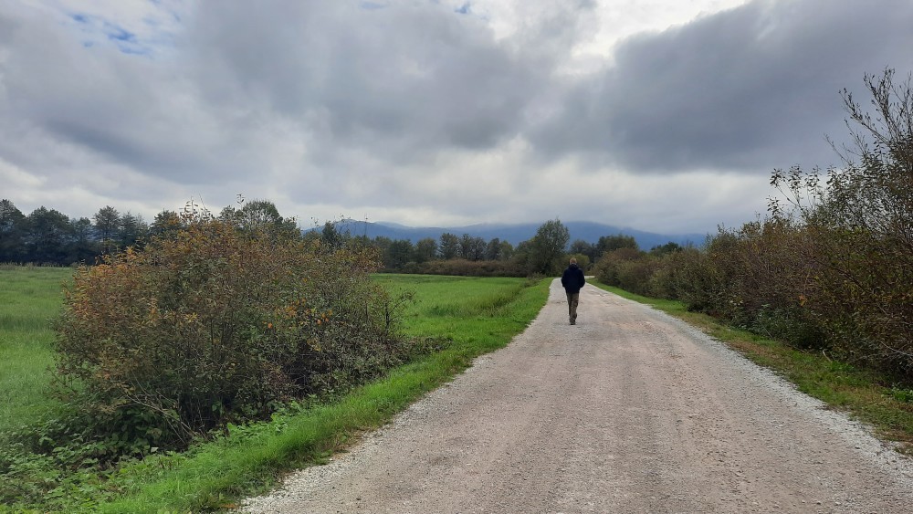 Sprehajalec na pohodniški poti.