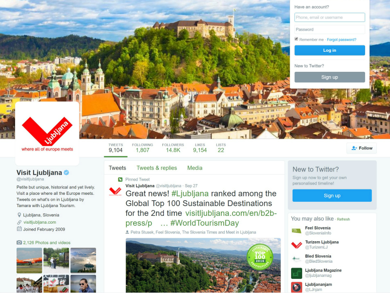 Stran Turizma Ljubljana na Twitterju.