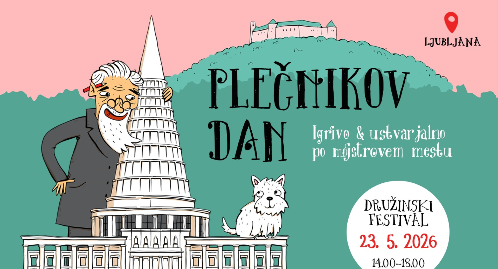 Grafika starejsega mozaka in psa na maketi arhitekturne mojstrovine.