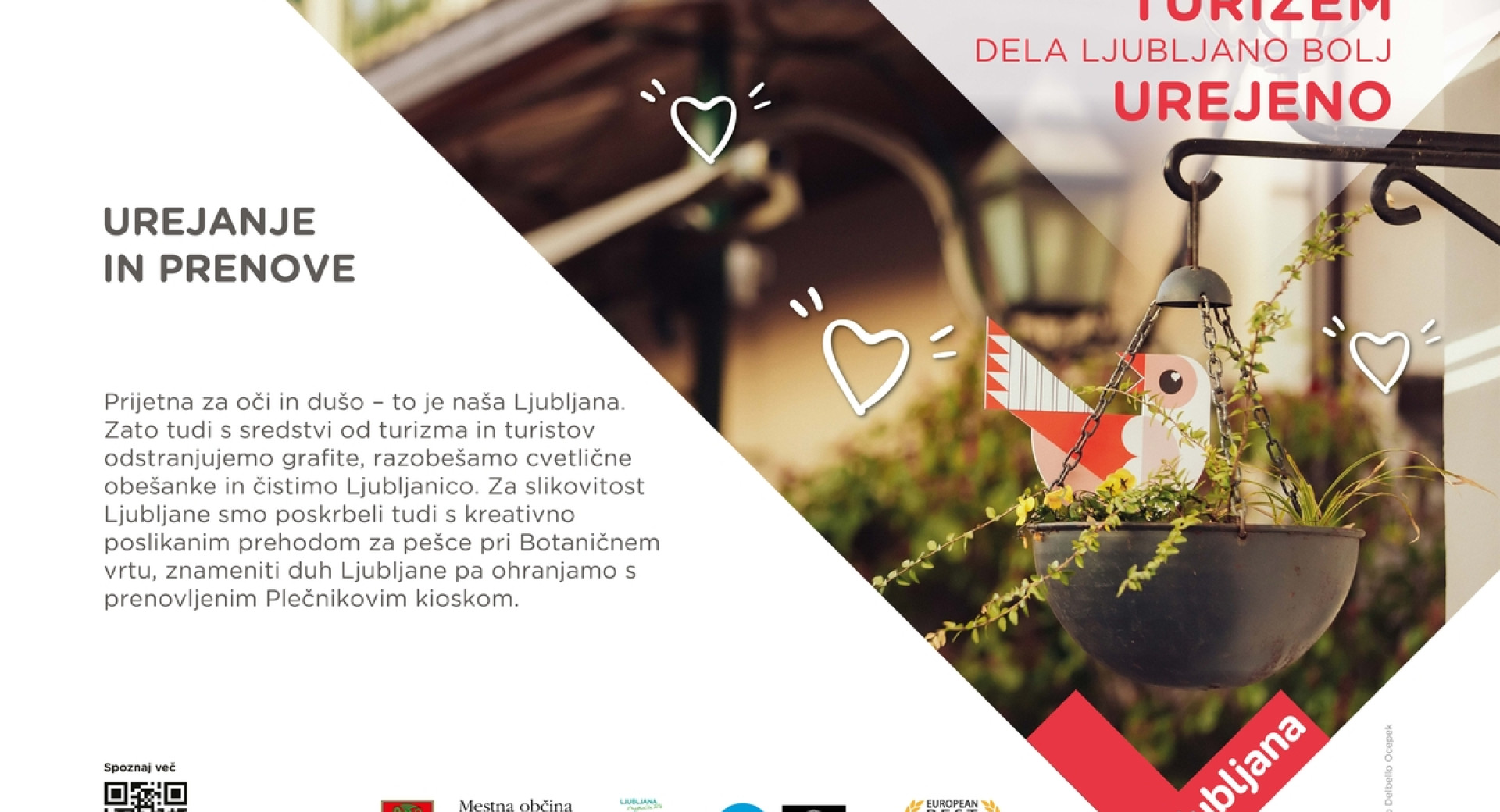 Plakat s fotografijo in z napisom 'Turizem dela Ljubljano bolj urejeno'.