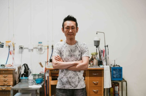 A Japanese artist in his workshop.