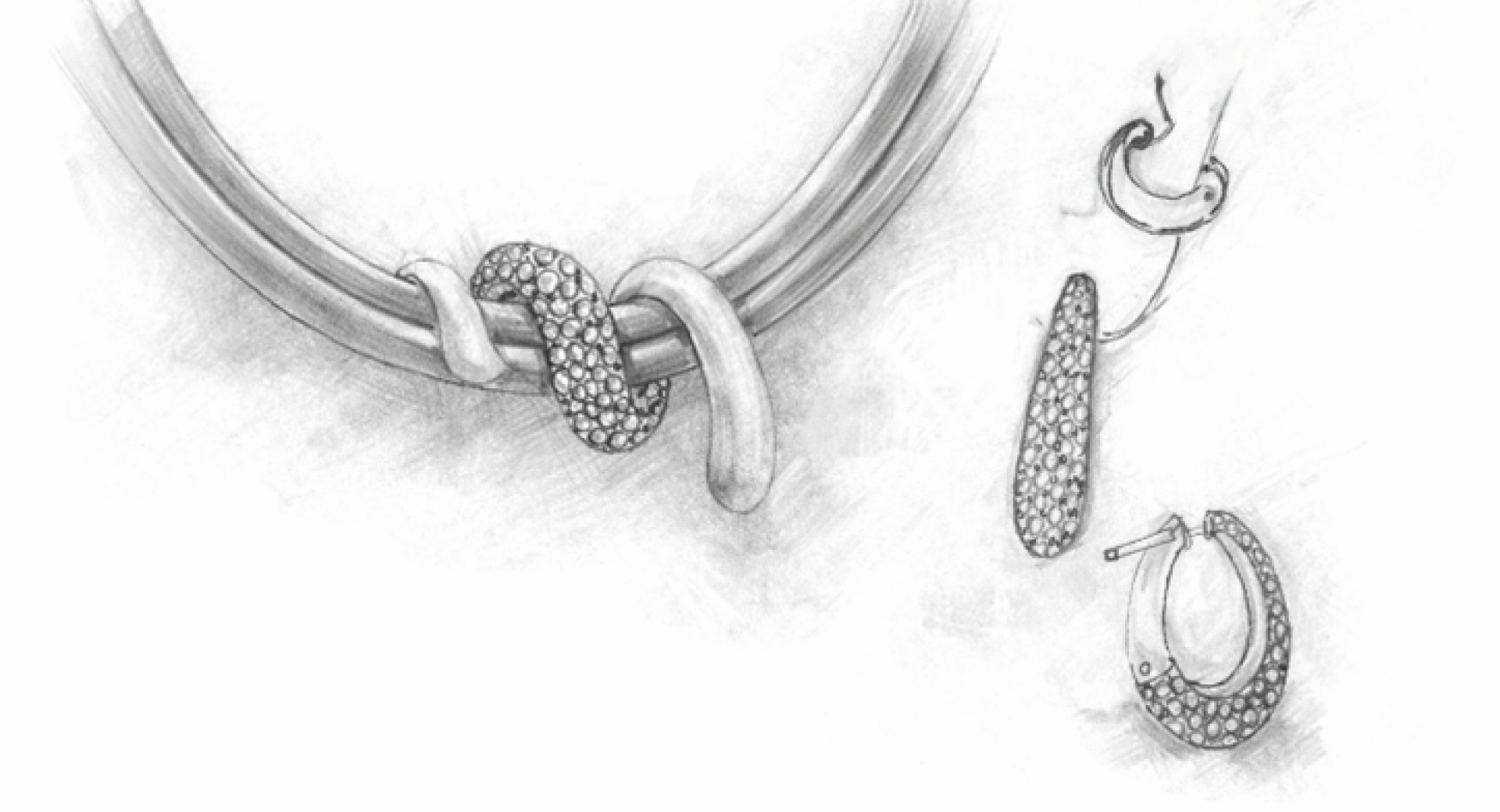 A sketch of a necklace and earrings.