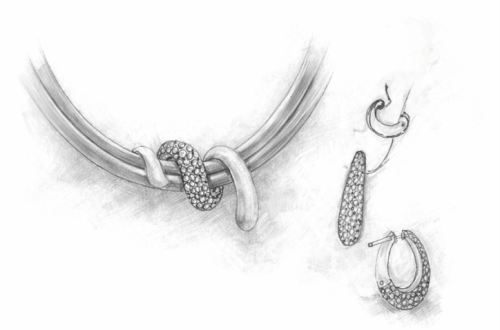 A sketch of a necklace and earrings.