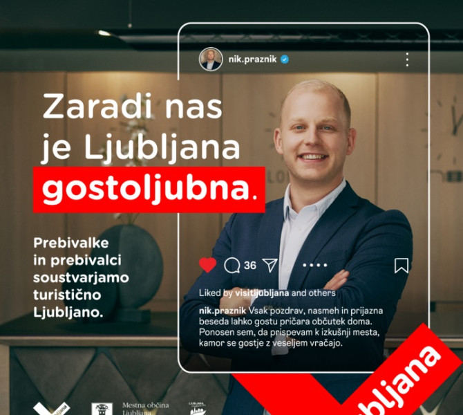 Moski v obleki se smeji v objektiv. Zaradi nas je Ljubljana ...