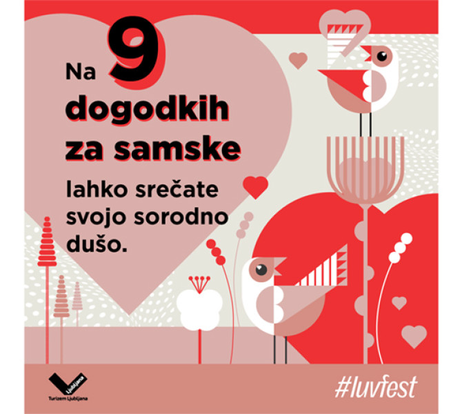 Roza plakat z rdecimi rastlinami in pticki. 