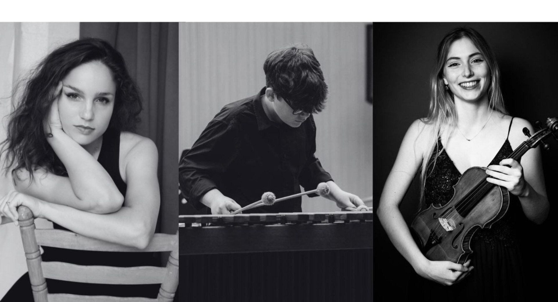 Crno-bele portretne fotografije mladih glasbenikov.