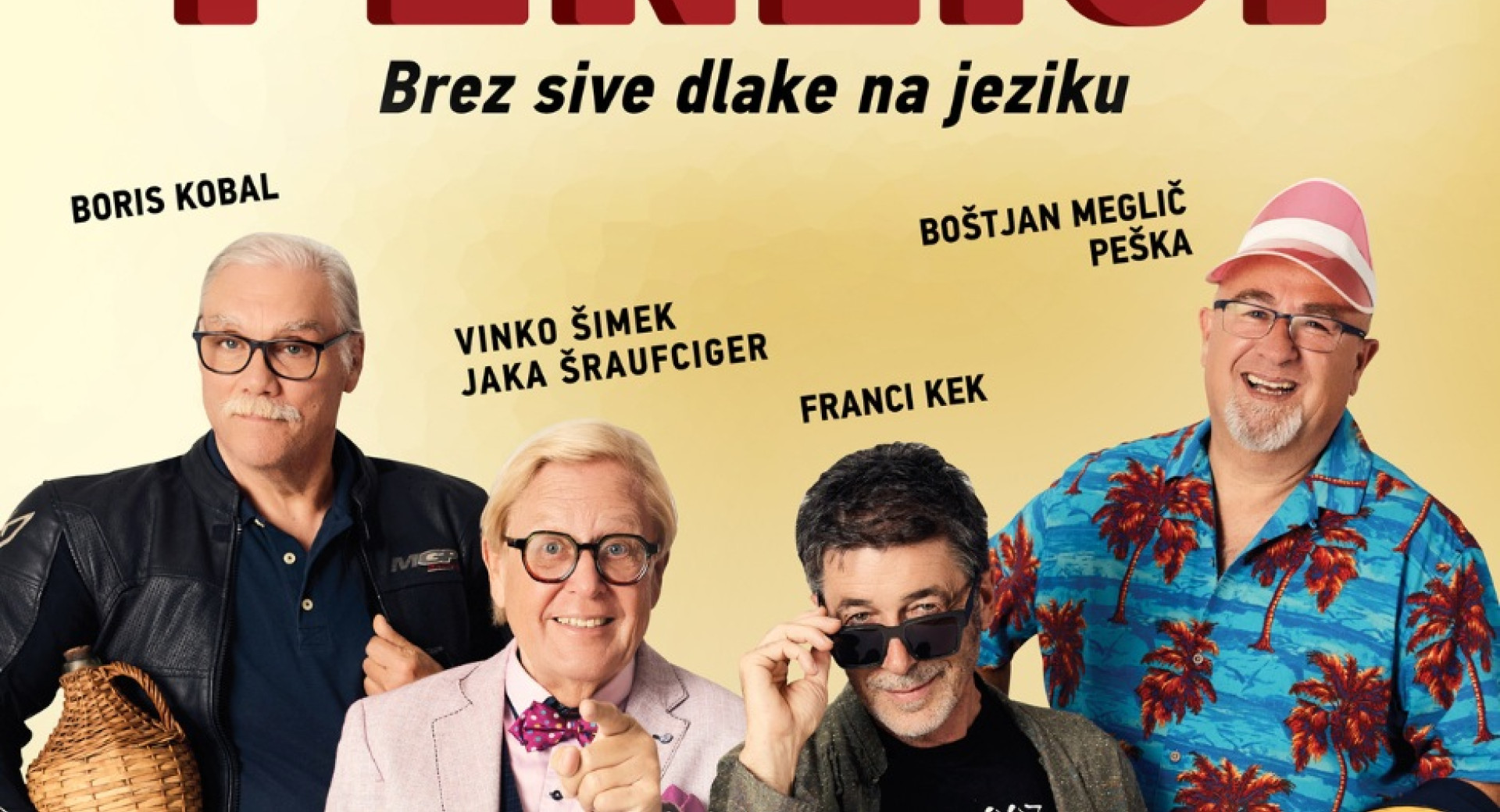 Portreti stirih nastopajocih v gledaliski predstavi Penzici.