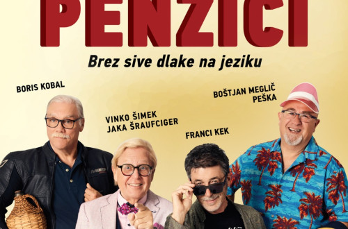 Portreti stirih nastopajocih v gledaliski predstavi Penzici.