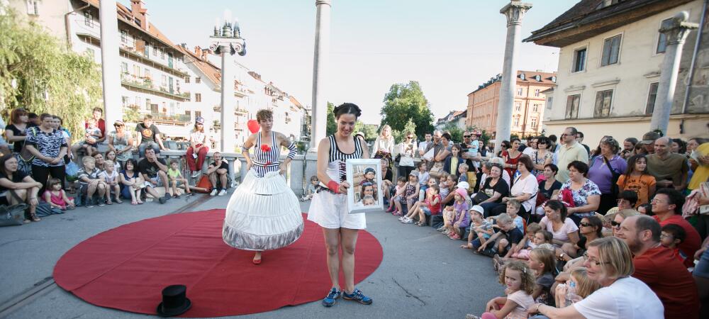 Street performance on the Cobblers’ Bridge in Ljubljana.