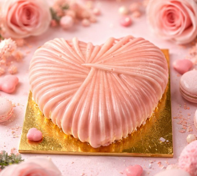 Sladica v obliki svetlo roza srca. 