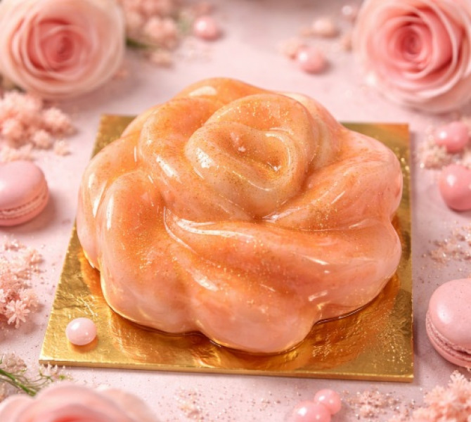 Sladica v obliki svetlo roza vrtnice.