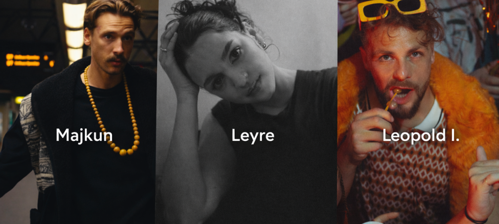 A collage of two male musicians and one female musician.