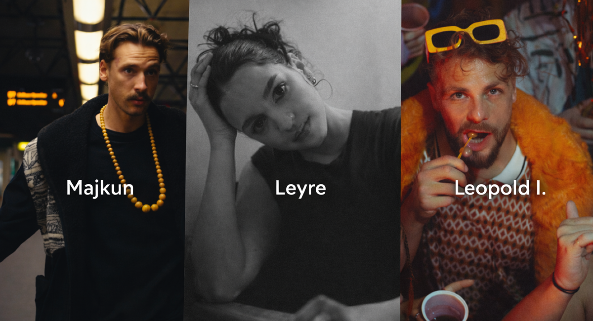 Kolaz dveh moskih in ene zenske glasbenice.