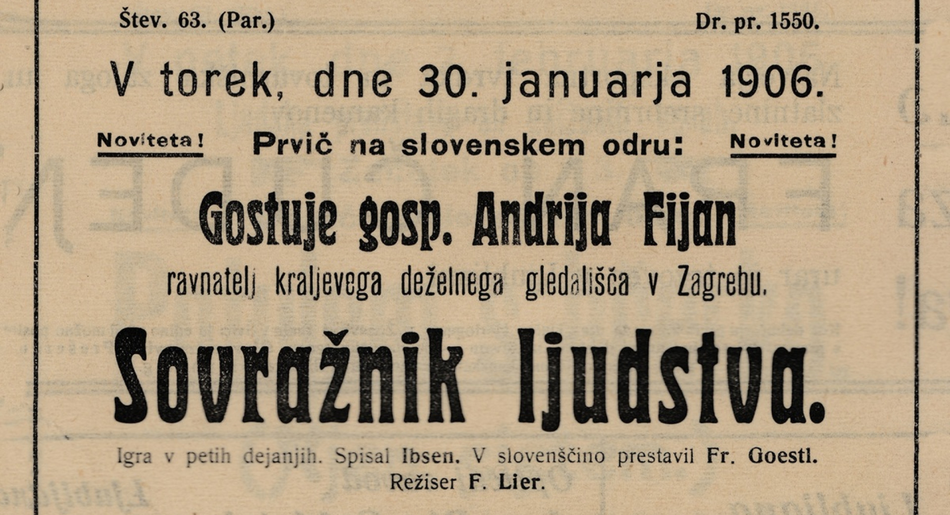 A poster with black writing.