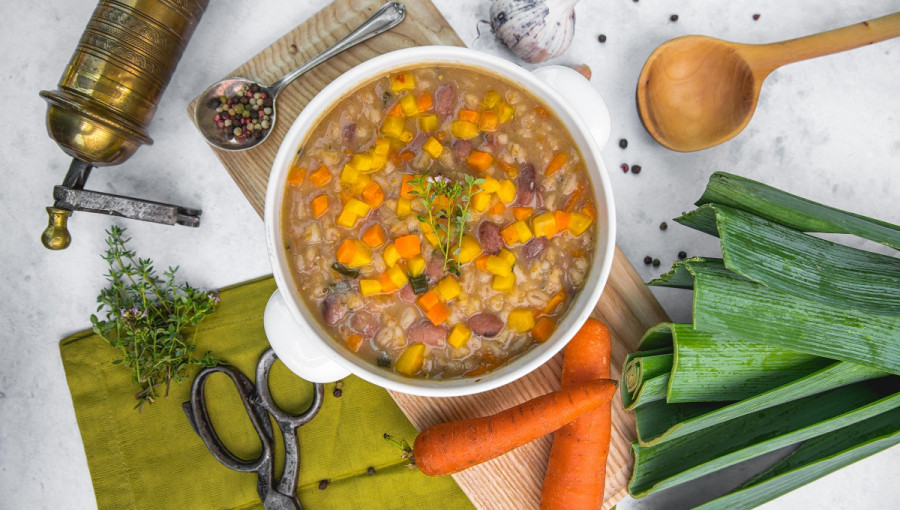 One pot stew, cooked with carrots and beans.