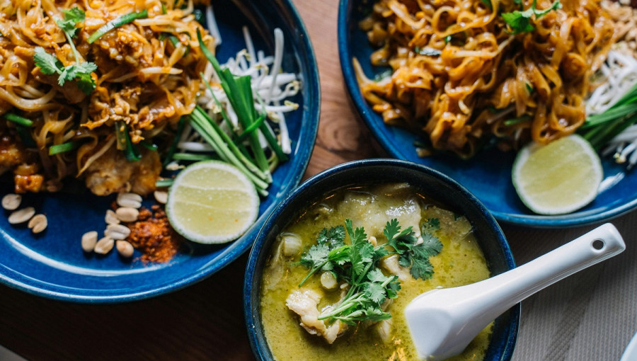 Three dishes with thai food.
