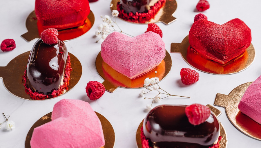 Individual desserts in the shape of a heart.