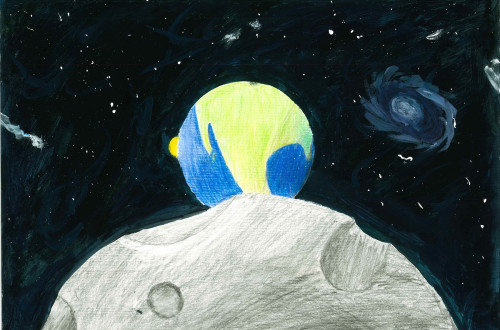 Risba crnega vesolja z vidnimi planeti.