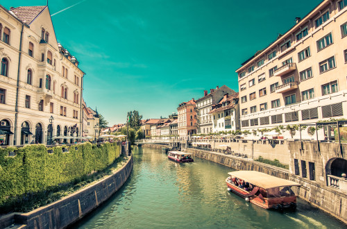 ljubljanica river boats embankment blaz pogacar