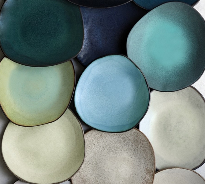 Several blue, white and green circles.