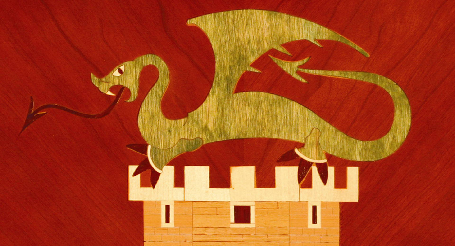Slika srednjeveškega grba Ljubljane. Ljubljanski zmaj na vrhu gradu.