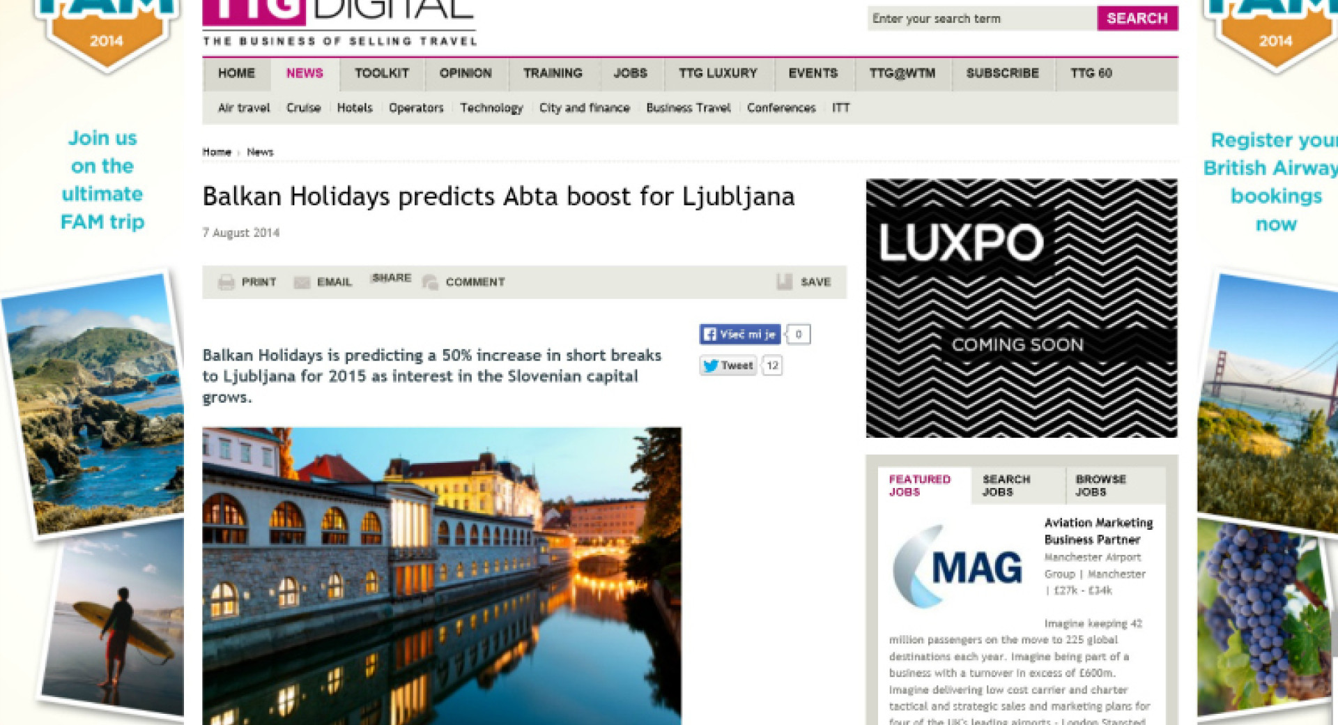 Balkan Holidays za Ljubljano napoveduje kar 50-odstotno rast kratkih mestnih oddihov