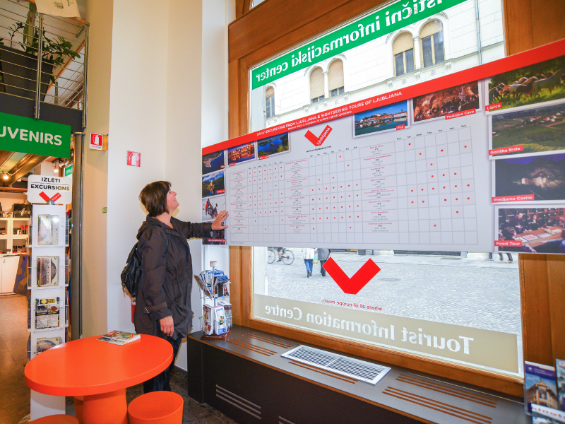 Tabla izletov na turistično informacijskem centru.