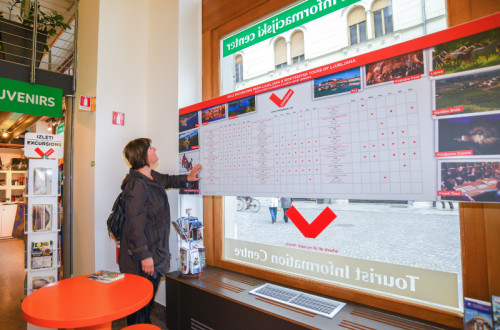 Tabla izletov na turistično informacijskem centru.