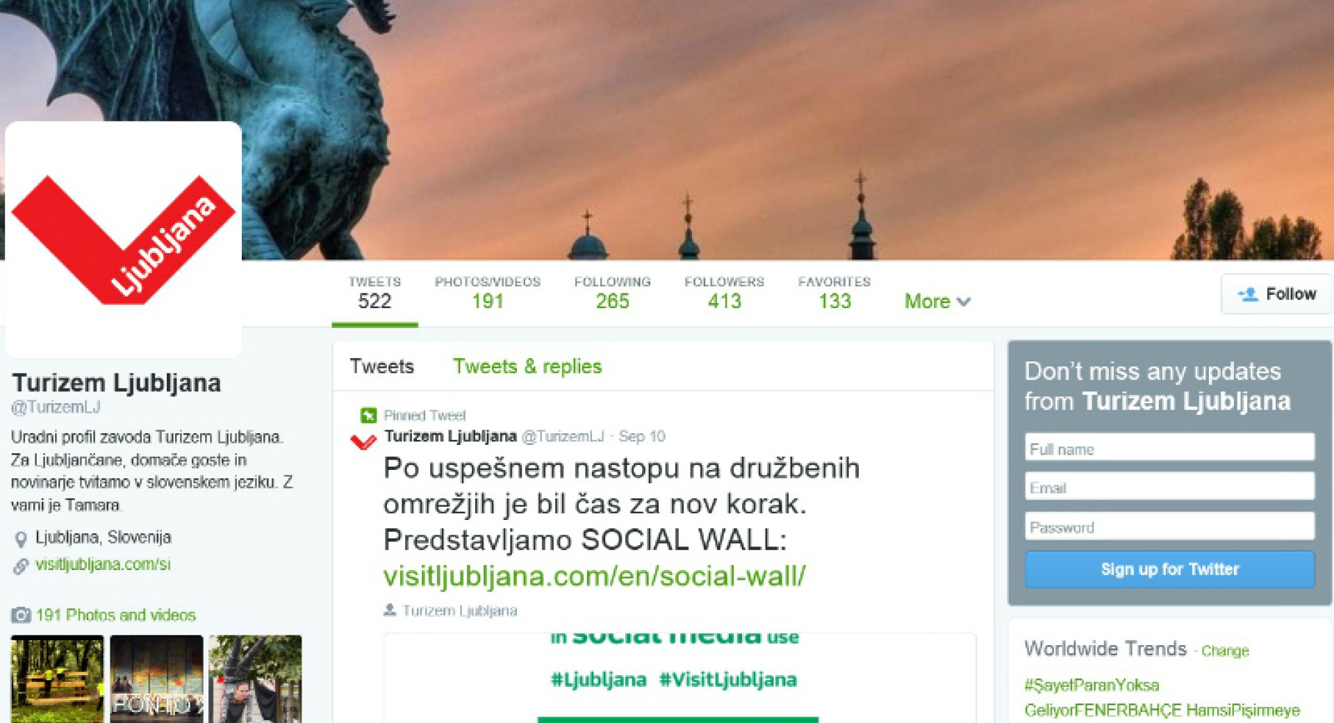 Twitter profil Visitljubljana.