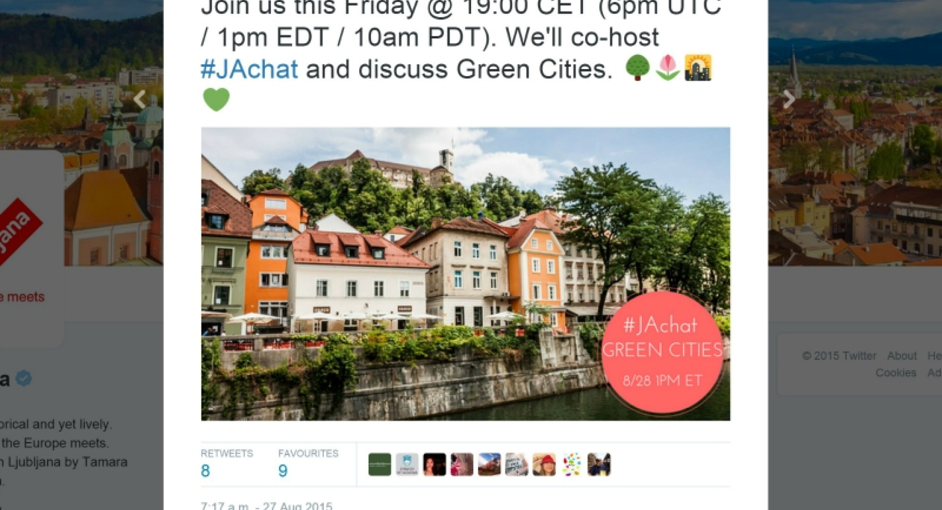 Objava na Twitterju Turizma Ljubljane.