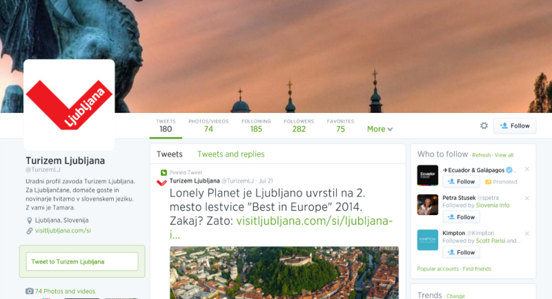 Turizem Ljubljana odprl tudi slovenski Twitter račun