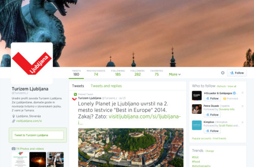 Turizem Ljubljana odprl tudi slovenski Twitter račun