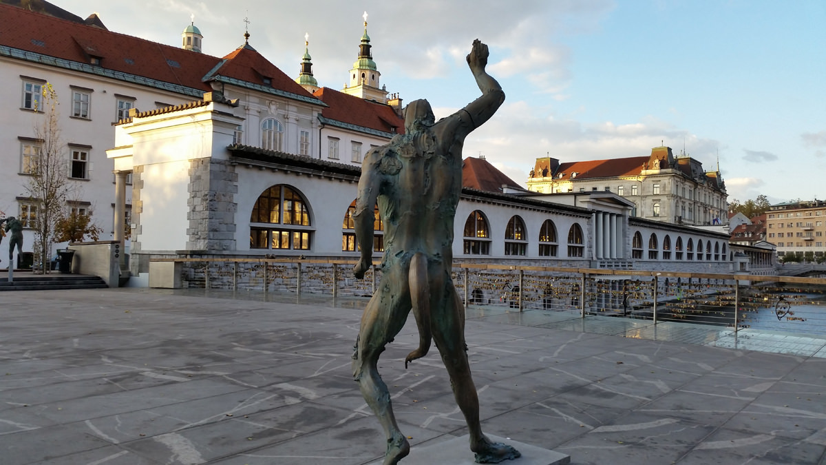 Statue of Satyr by Jakov Brdar on Butchers' Bridge, Ljubljana