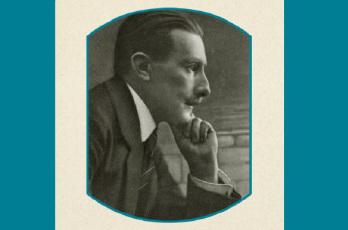 An old photograph of a man in right profile against a green-blue background.