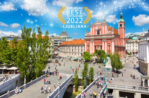 Pogled na Tromostovje in stolnico iz zraka.