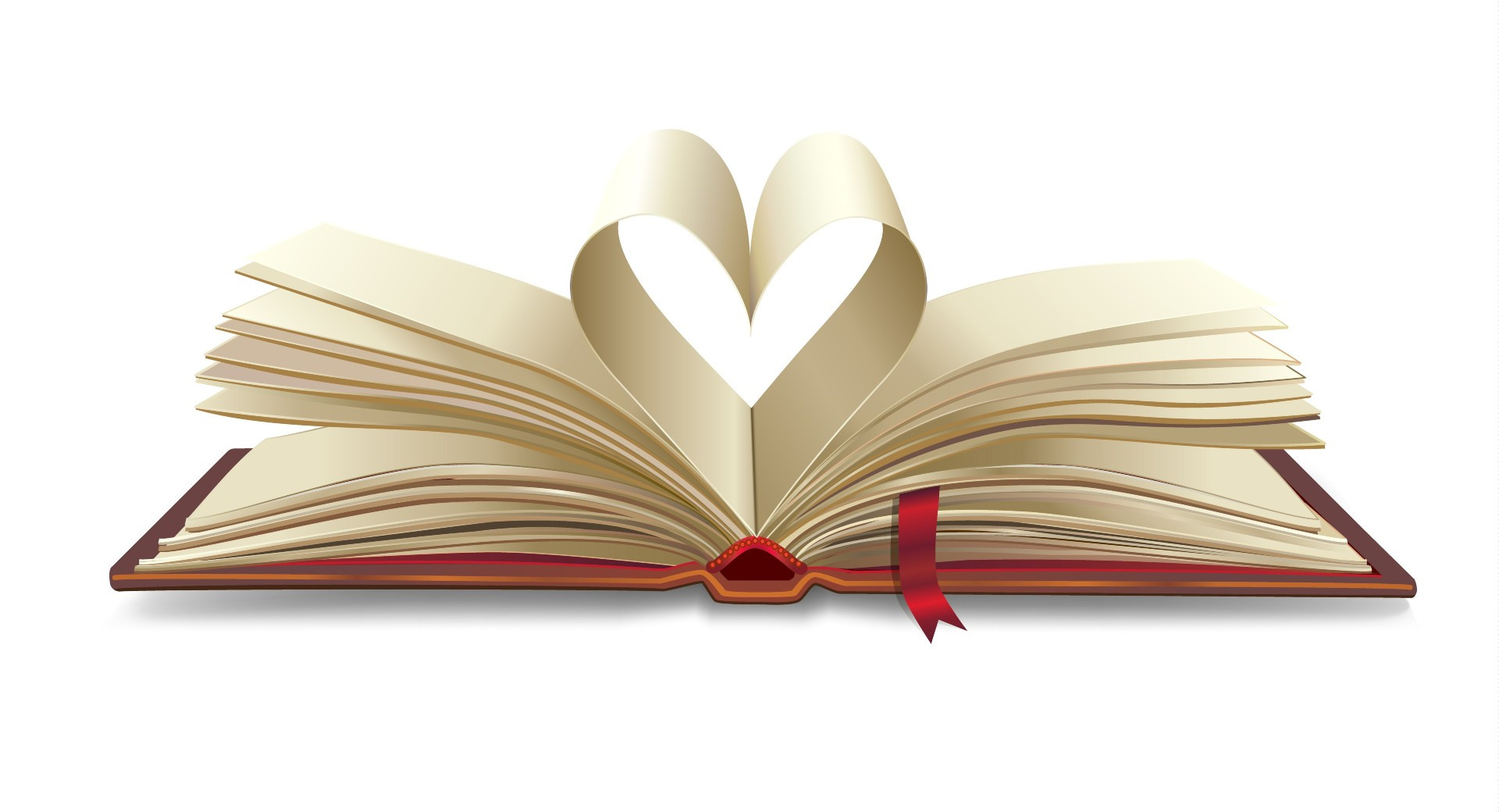 Odprta knjiga s stranmni, oblikovanimi v srček.