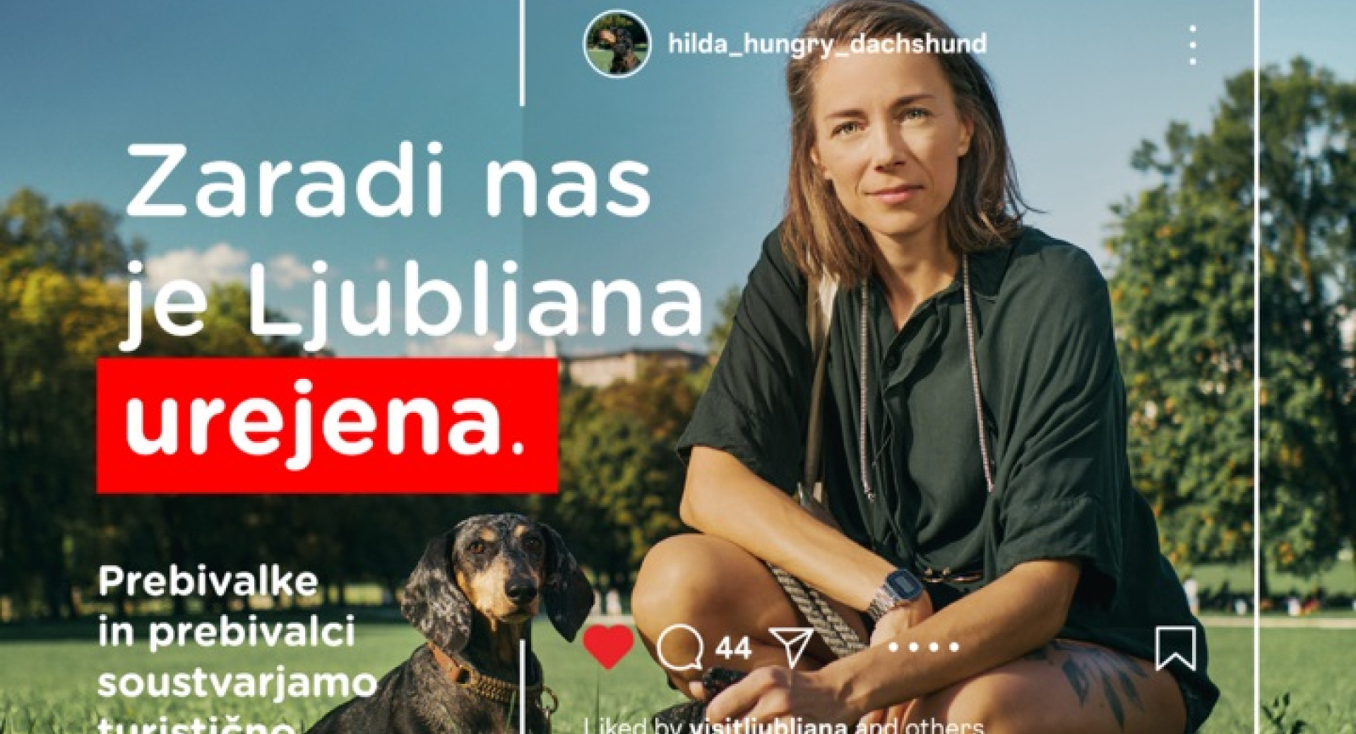 Zenska kleci na travniku zraven psa. 