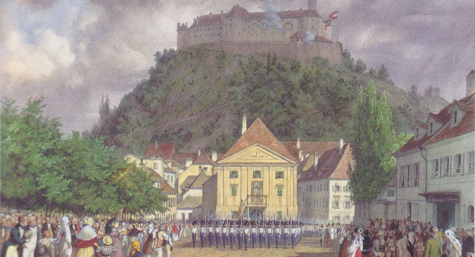 1280px Leander Russ Parade zur Begruessung des Kaisers in Laibach 1845