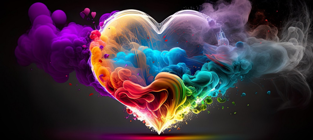 Rainbow heart on a black surface.