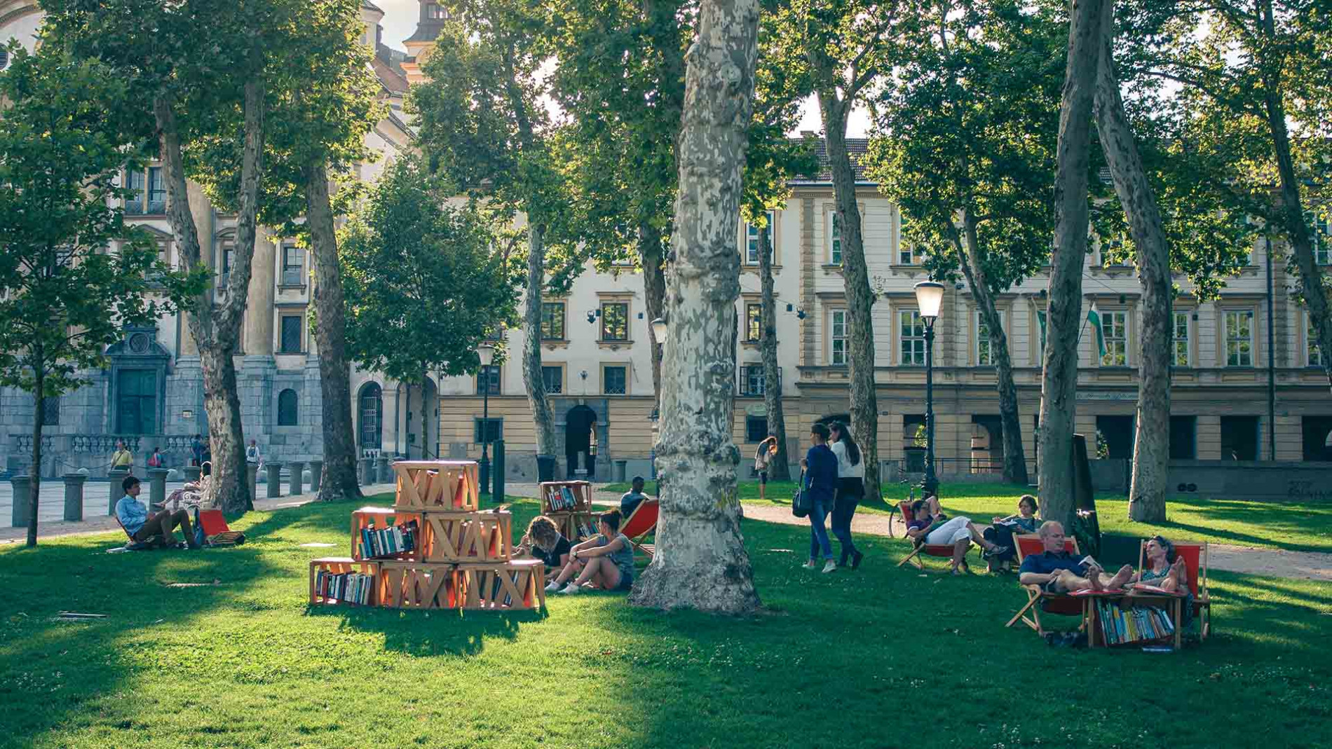 Library Under the Treetops in Zvezda Park at Kongresni trg Square.