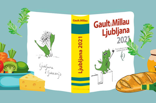 Knjiga vodiča, ki jo obkroža hrana.