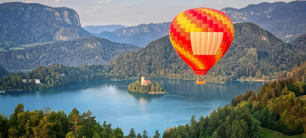 Hot air Balloon flight over Bled Lake.
