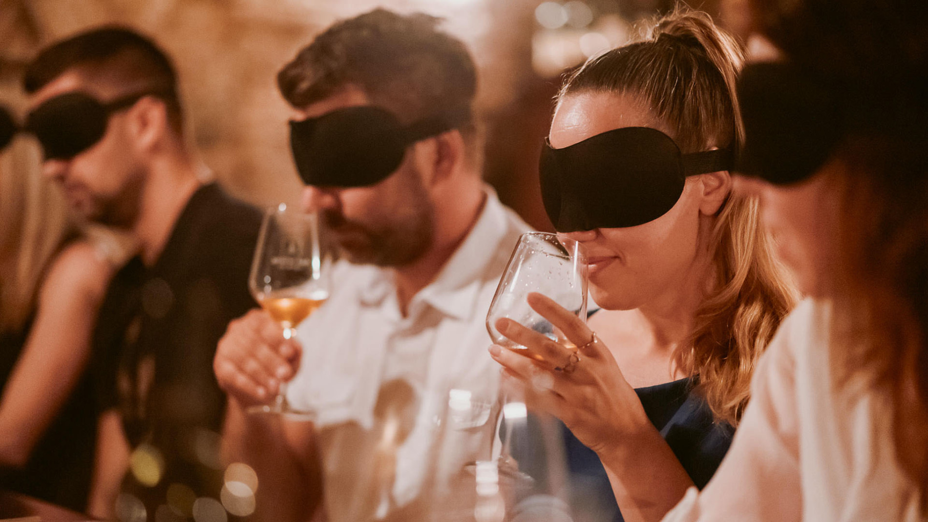 blindfolded wine tasting