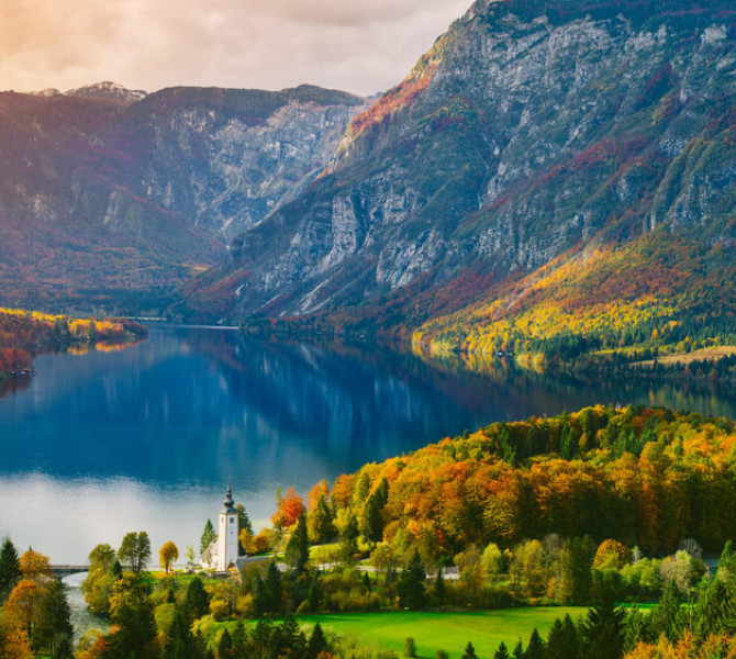 Bohinj lake in the colors of fall.