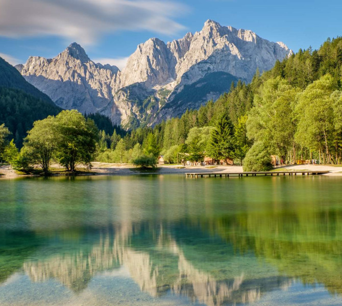 Lake and mountains in a distance.