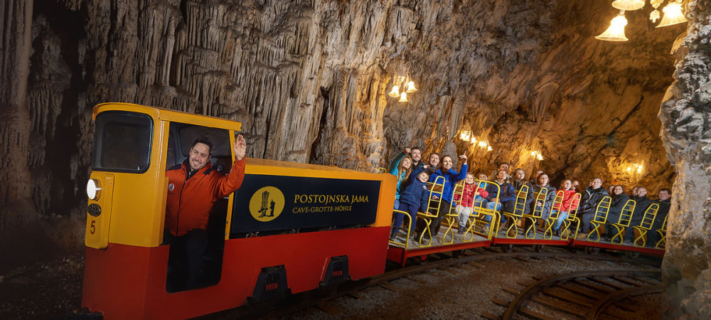 A tourist train inside a cave.